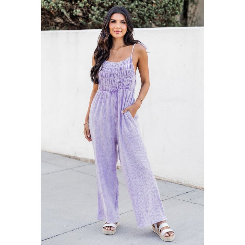 Pink Lily Sz. L NWT Jump for Joy Lavender Gauze Jumpsuit